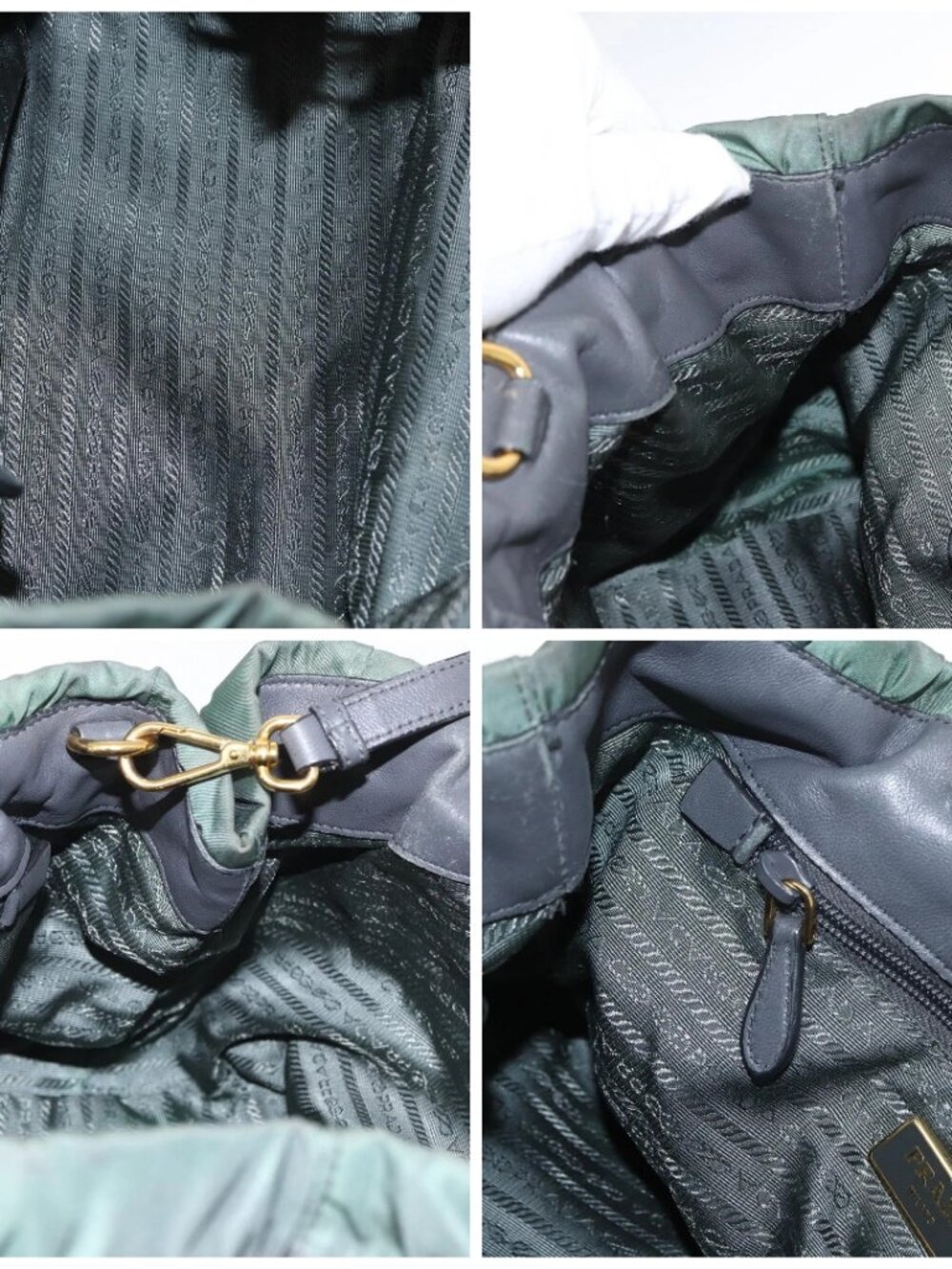 PRADA Tote Bag Nylon 2way Khaki Gold Auth bs32071 - Picture 16 of 16